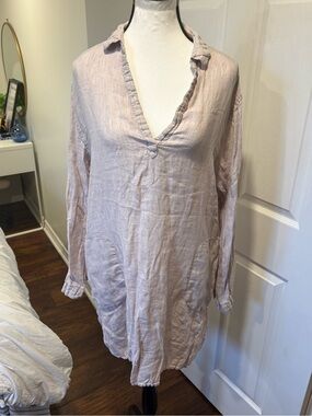 C&C California 100% Linen Taupe Tunic Shirt Dress